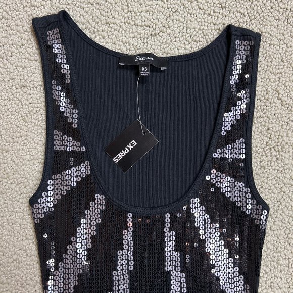 NWT Express Black/Silver Sequins Tank Top size XS - Picture 2 of 9